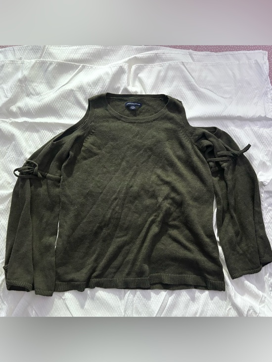 American Eagle Outfitters Sweaters - American Eagle Outfitters Olive Green Crewneck Sweater Off Shoulder Bell Sleeve